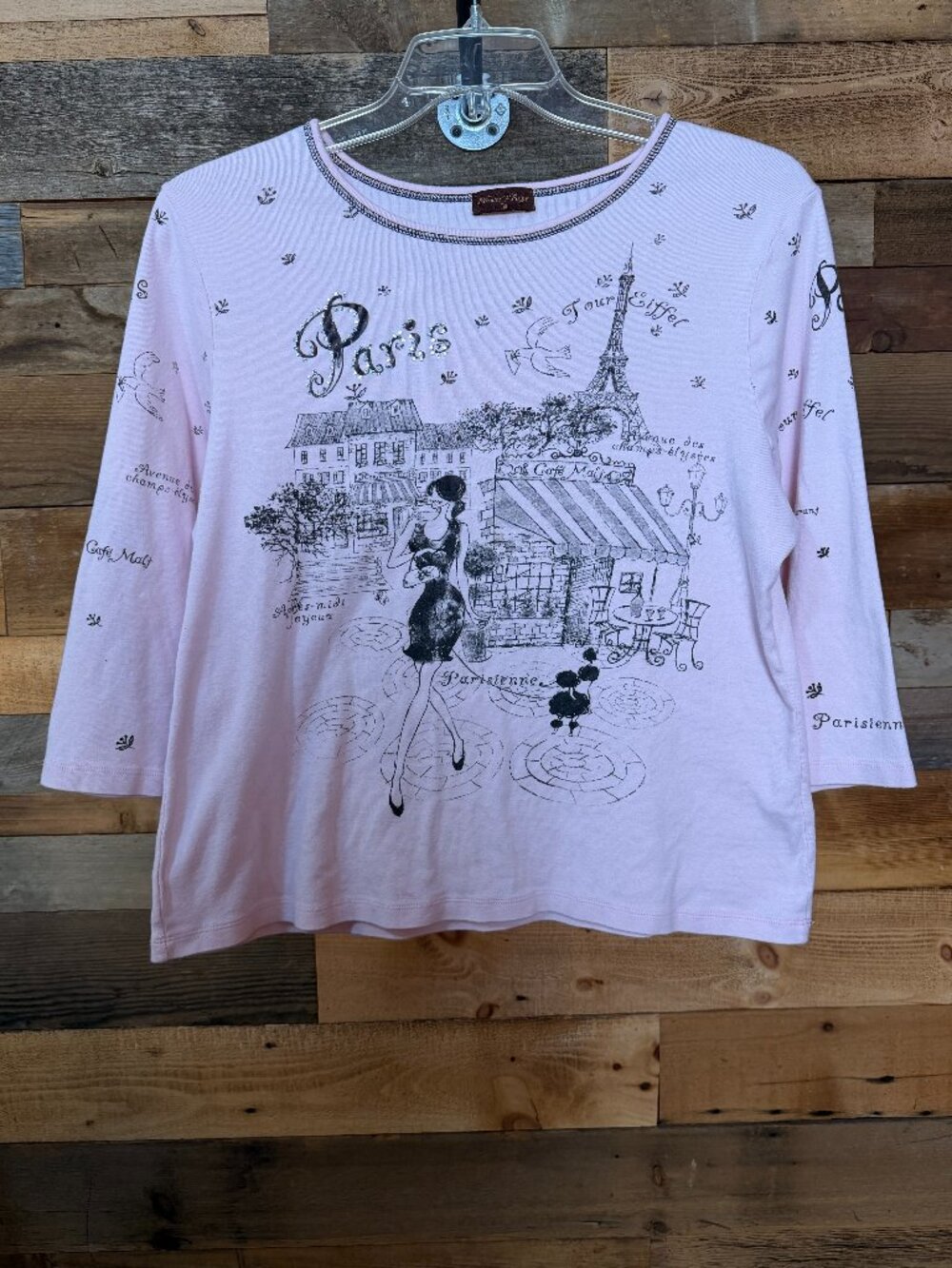 Flower N Ring Women's Paris Graphic Tee Longsleeve Touch of Bling Sz. XL